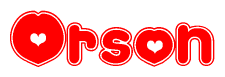 The image is a clipart featuring the word Orson written in a stylized font with a heart shape replacing inserted into the center of each letter. The color scheme of the text and hearts is red with a light outline.