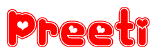 The image displays the word Preeti written in a stylized red font with hearts inside the letters.