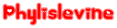 The image displays the word Phylislevine written in a stylized red font with hearts inside the letters.