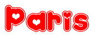 The image displays the word Paris written in a stylized red font with hearts inside the letters.