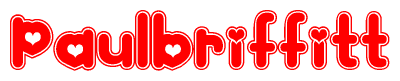 The image is a clipart featuring the word Paulbriffitt written in a stylized font with a heart shape replacing inserted into the center of each letter. The color scheme of the text and hearts is red with a light outline.