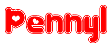 The image is a clipart featuring the word Pennyl written in a stylized font with a heart shape replacing inserted into the center of each letter. The color scheme of the text and hearts is red with a light outline.