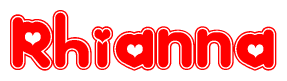 The image displays the word Rhianna written in a stylized red font with hearts inside the letters.