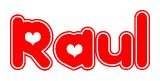 The image displays the word Raul written in a stylized red font with hearts inside the letters.