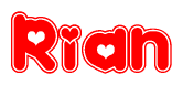 The image is a clipart featuring the word Rian written in a stylized font with a heart shape replacing inserted into the center of each letter. The color scheme of the text and hearts is red with a light outline.