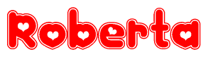 The image is a clipart featuring the word Roberta written in a stylized font with a heart shape replacing inserted into the center of each letter. The color scheme of the text and hearts is red with a light outline.