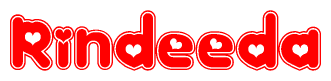 The image displays the word Rindeeda written in a stylized red font with hearts inside the letters.