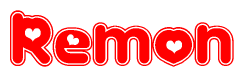 The image displays the word Remon written in a stylized red font with hearts inside the letters.