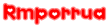 The image is a clipart featuring the word Rmporrua written in a stylized font with a heart shape replacing inserted into the center of each letter. The color scheme of the text and hearts is red with a light outline.