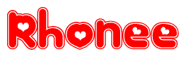 The image displays the word Rhonee written in a stylized red font with hearts inside the letters.