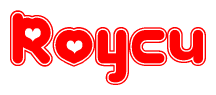 The image is a clipart featuring the word Roycu written in a stylized font with a heart shape replacing inserted into the center of each letter. The color scheme of the text and hearts is red with a light outline.