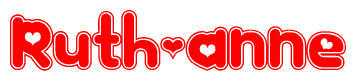 The image displays the word Ruth-anne written in a stylized red font with hearts inside the letters.