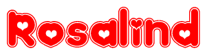 The image is a clipart featuring the word Rosalind written in a stylized font with a heart shape replacing inserted into the center of each letter. The color scheme of the text and hearts is red with a light outline.