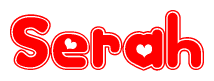The image is a clipart featuring the word Serah written in a stylized font with a heart shape replacing inserted into the center of each letter. The color scheme of the text and hearts is red with a light outline.