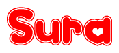 The image displays the word Sura written in a stylized red font with hearts inside the letters.