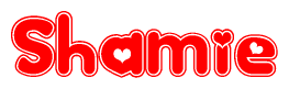 The image displays the word Shamie written in a stylized red font with hearts inside the letters.