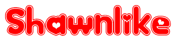 The image is a clipart featuring the word Shawnlike written in a stylized font with a heart shape replacing inserted into the center of each letter. The color scheme of the text and hearts is red with a light outline.