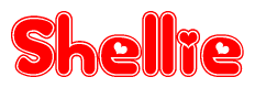 The image is a clipart featuring the word Shellie written in a stylized font with a heart shape replacing inserted into the center of each letter. The color scheme of the text and hearts is red with a light outline.