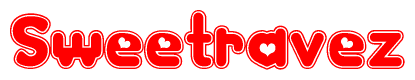 The image is a clipart featuring the word Sweetravez written in a stylized font with a heart shape replacing inserted into the center of each letter. The color scheme of the text and hearts is red with a light outline.