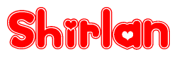 The image is a clipart featuring the word Shirlan written in a stylized font with a heart shape replacing inserted into the center of each letter. The color scheme of the text and hearts is red with a light outline.
