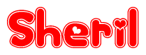 The image is a clipart featuring the word Sheril written in a stylized font with a heart shape replacing inserted into the center of each letter. The color scheme of the text and hearts is red with a light outline.