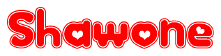 The image displays the word Shawone written in a stylized red font with hearts inside the letters.