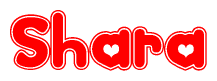 The image is a clipart featuring the word Shara written in a stylized font with a heart shape replacing inserted into the center of each letter. The color scheme of the text and hearts is red with a light outline.