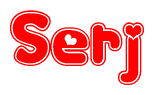 The image is a clipart featuring the word Serj written in a stylized font with a heart shape replacing inserted into the center of each letter. The color scheme of the text and hearts is red with a light outline.