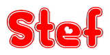 The image is a clipart featuring the word Stef written in a stylized font with a heart shape replacing inserted into the center of each letter. The color scheme of the text and hearts is red with a light outline.