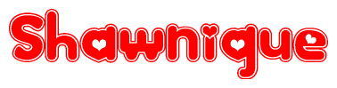 The image displays the word Shawnique written in a stylized red font with hearts inside the letters.