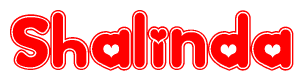The image displays the word Shalinda written in a stylized red font with hearts inside the letters.