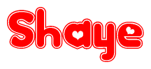 The image is a clipart featuring the word Shaye written in a stylized font with a heart shape replacing inserted into the center of each letter. The color scheme of the text and hearts is red with a light outline.