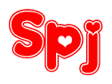 The image displays the word Spj written in a stylized red font with hearts inside the letters.