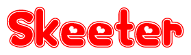 The image is a clipart featuring the word Skeeter written in a stylized font with a heart shape replacing inserted into the center of each letter. The color scheme of the text and hearts is red with a light outline.