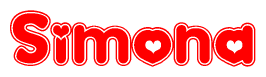 The image displays the word Simona written in a stylized red font with hearts inside the letters.