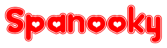 The image displays the word Spanooky written in a stylized red font with hearts inside the letters.