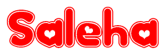 The image is a clipart featuring the word Saleha written in a stylized font with a heart shape replacing inserted into the center of each letter. The color scheme of the text and hearts is red with a light outline.