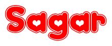 The image is a clipart featuring the word Sagar written in a stylized font with a heart shape replacing inserted into the center of each letter. The color scheme of the text and hearts is red with a light outline.