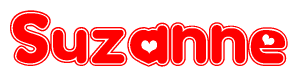 The image is a clipart featuring the word Suzanne written in a stylized font with a heart shape replacing inserted into the center of each letter. The color scheme of the text and hearts is red with a light outline.