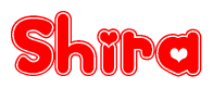 The image is a clipart featuring the word Shira written in a stylized font with a heart shape replacing inserted into the center of each letter. The color scheme of the text and hearts is red with a light outline.