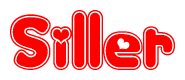 The image is a clipart featuring the word Siller written in a stylized font with a heart shape replacing inserted into the center of each letter. The color scheme of the text and hearts is red with a light outline.