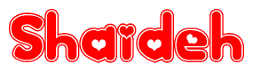 The image displays the word Shaideh written in a stylized red font with hearts inside the letters.