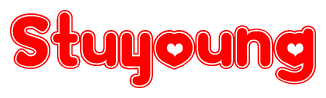 The image displays the word Stuyoung written in a stylized red font with hearts inside the letters.