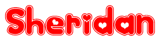 The image displays the word Sheridan written in a stylized red font with hearts inside the letters.