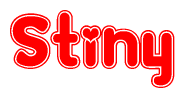 The image is a clipart featuring the word Stiny written in a stylized font with a heart shape replacing inserted into the center of each letter. The color scheme of the text and hearts is red with a light outline.