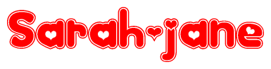 The image displays the word Sarah-jane written in a stylized red font with hearts inside the letters.