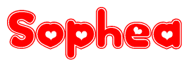 The image is a clipart featuring the word Sophea written in a stylized font with a heart shape replacing inserted into the center of each letter. The color scheme of the text and hearts is red with a light outline.
