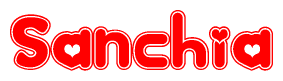 The image displays the word Sanchia written in a stylized red font with hearts inside the letters.