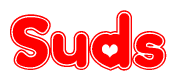 The image displays the word Suds written in a stylized red font with hearts inside the letters.