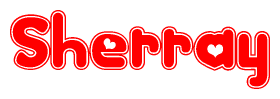 The image is a clipart featuring the word Sherray written in a stylized font with a heart shape replacing inserted into the center of each letter. The color scheme of the text and hearts is red with a light outline.